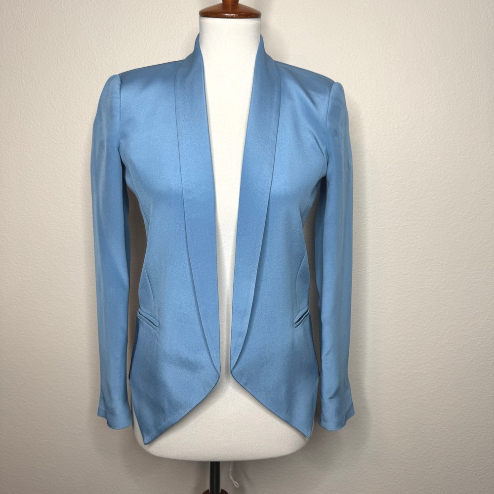 TRUTH & PRIDE Silk Cutaway Blazer XS Lt Blue Lined Shawl Collar Office‎ Career